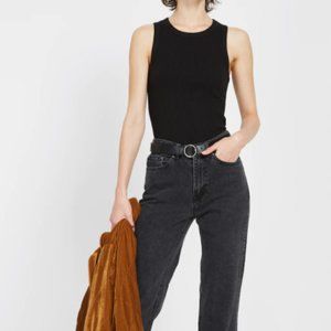 Frank and Oak Slim Fit Rib Sportneck Tank in True Black